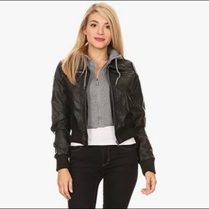 Ambiance Apparel Faux Leather Hooded Zipper jacket